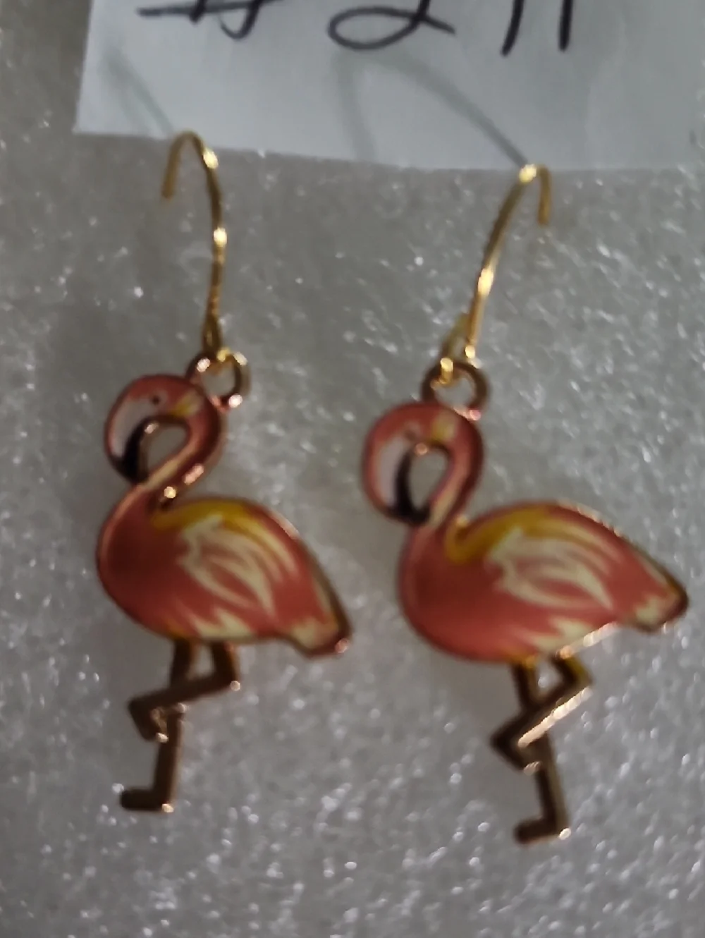 Hand Crafted Coral Pink & Yellow Flamingo Dangle Earrings